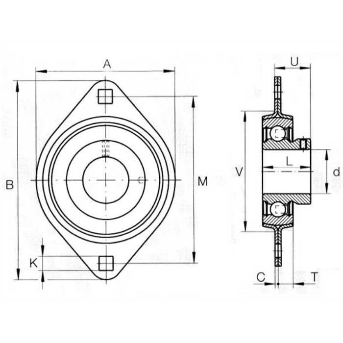 Roulement avec cage 2 trous pour axe 25mm