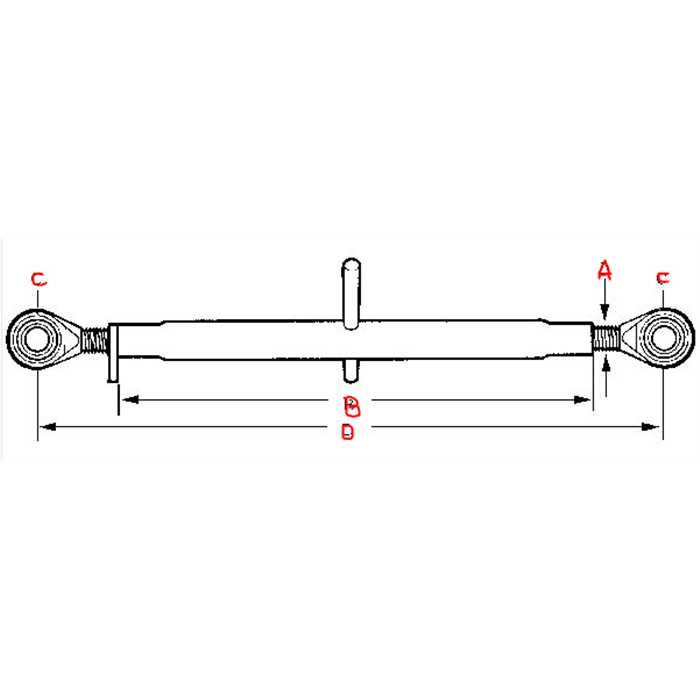 Barre de poussée 3eme point - 670-890mm - m36 x 3mm