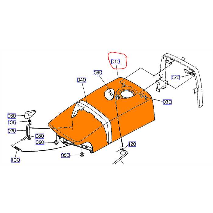 Capot supérieur KUBOTA B1410 - B1610, 6C08054102, 6C080-5410-2