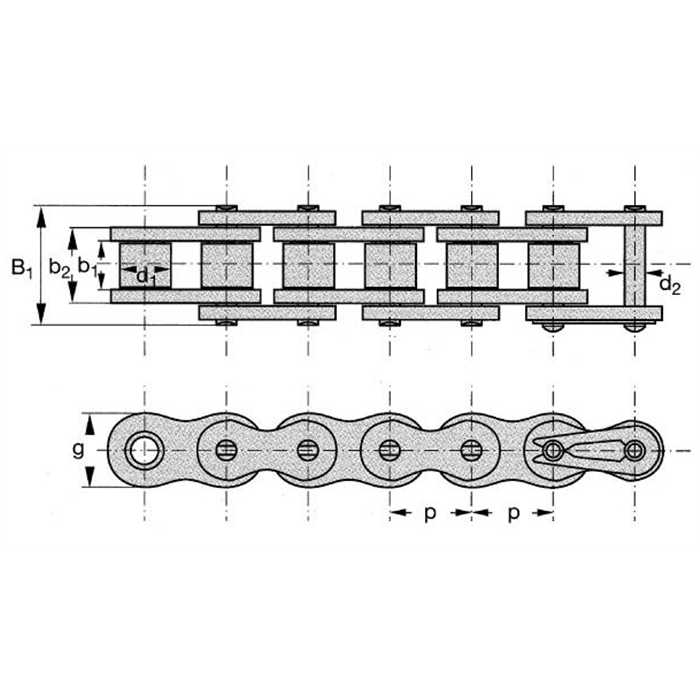 Chaine a rouleau 5/8 x3/8 5/8 bs din 8187, 10B-1 GP