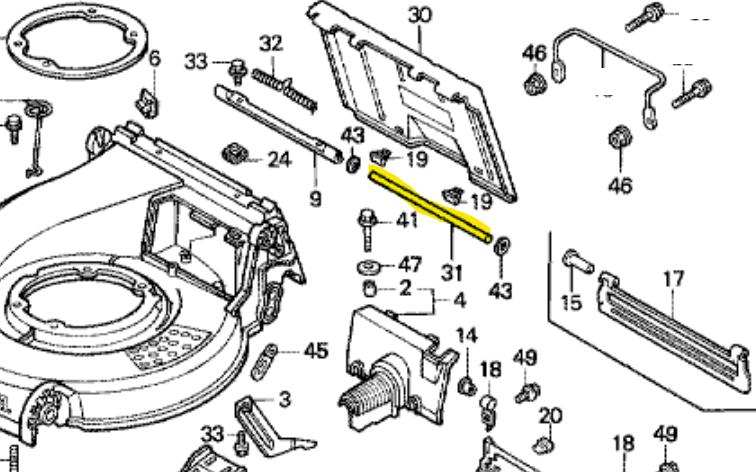 Arbre de décharge HONDA HR195 - HR1950, 76312-VA5-000, 76312-VB5-800, 76312-VA5-J40, 76312VA5J40