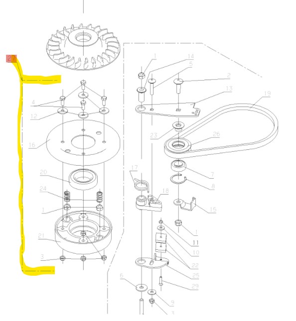 Accouplement de lame + 1/2 poulie ETESIA gba-gbe-ghb, 43273, ET43273