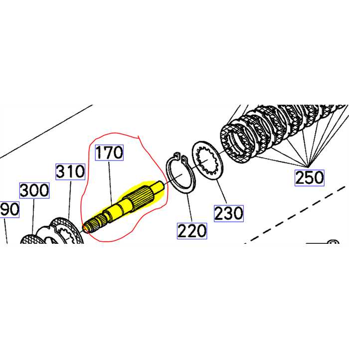 Arbre de prise de force KUBOTA GR2100, K125314266, K1253-1426-6