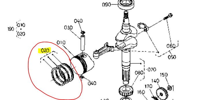 Jeu de segments cote Standard Kubota W5021, 12681-21050, 1268121050