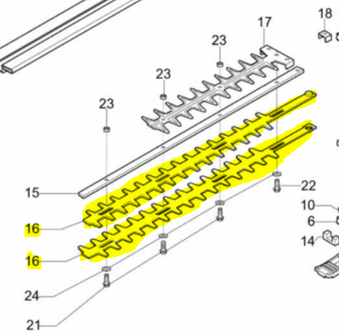 Lame de taille-haies supérieure/inférieure EFCO TG2800XP à la pièce, W58070006R, 58070006R