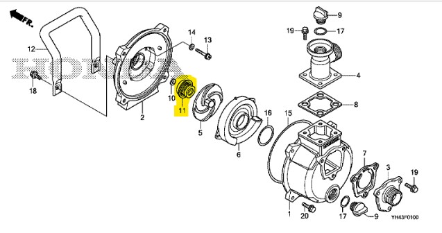 Ensemble joint mécanique Honda WX10, 78130-YH4-611, 78130YH4611