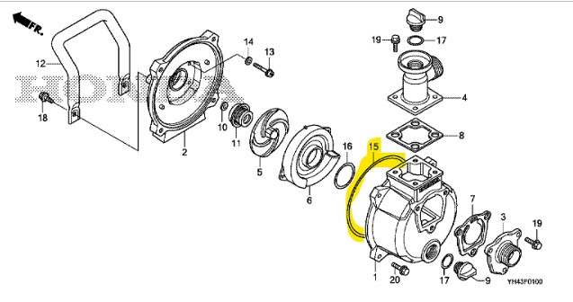 Joint torique 140x3.5 Honda WX10, 91352-YH4-610, 91352YH4610