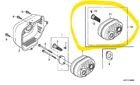 Pot d'échappement avec pare étincelles Honda HRX537, 18300-Z8A-000, 18300Z8A000