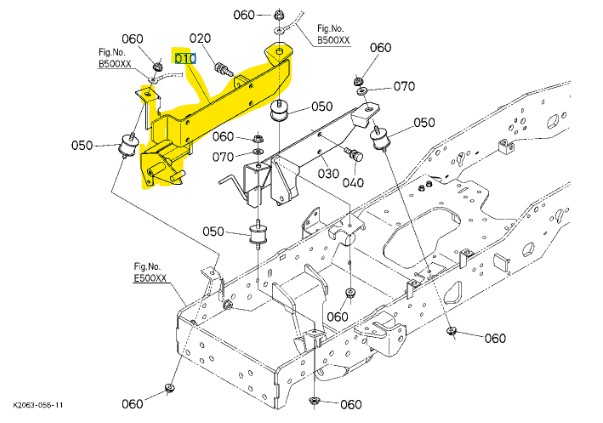 Support Moteur Kubota G23HD, K2053-22125, K2053-2212-5, K205322125, K2053-22124, K205322124