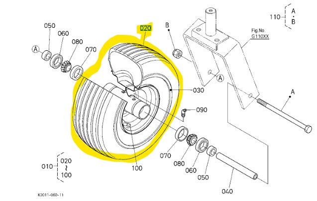 Pneu de roue avant 15x6.00-6 Kubota GZD21, K3111-18030, K311118030