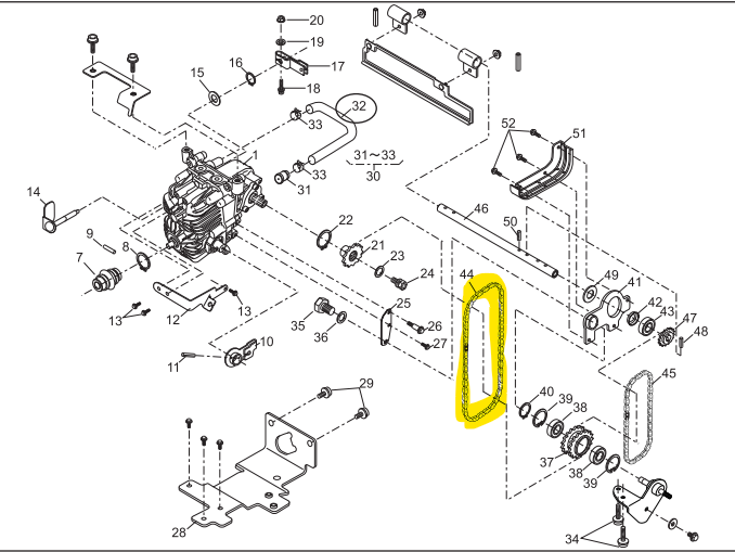 Chaine de transmission grande iseki sw5210 kaaz, 91074142, 91074-142, 91074-133, 91074133