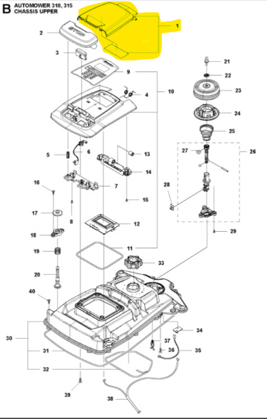 Couvercle Automower 310-315, 5876513-01, 587651301