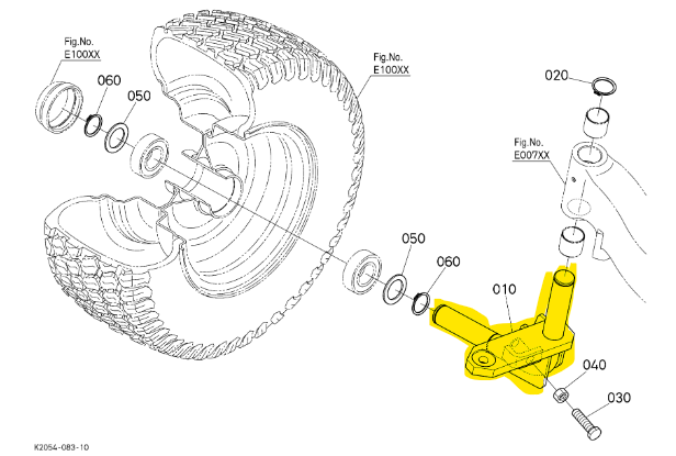 Pivot de fusée droit Kubota G231HD, K2054-15170, K2054-1517-0, K2054-5170