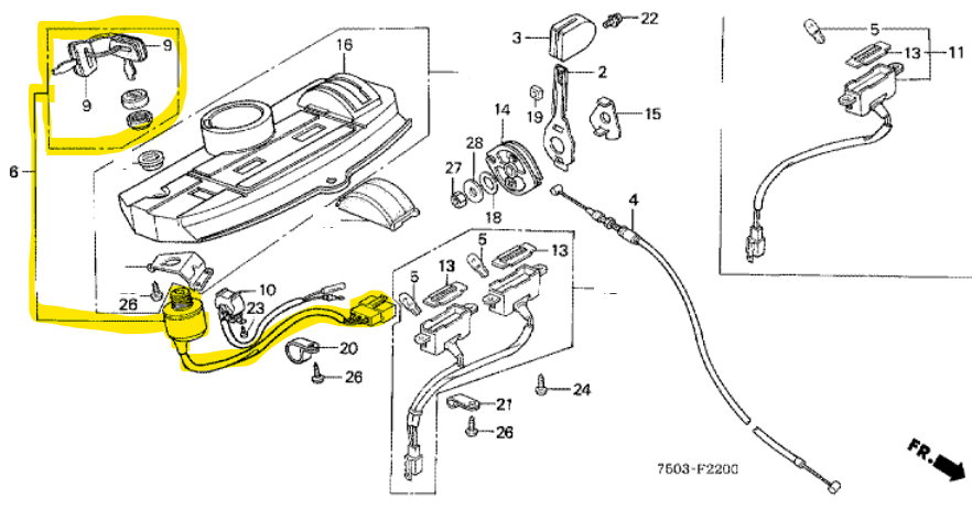 Ensemble contacteur combine Honda HT3810, 35100-750-023, 35100750023, 35100-750-013, 35100-750-003