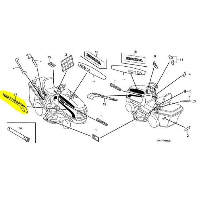 Autocollant Honda droit HF2620, 87145 VK1 B10, 87145VK1B10