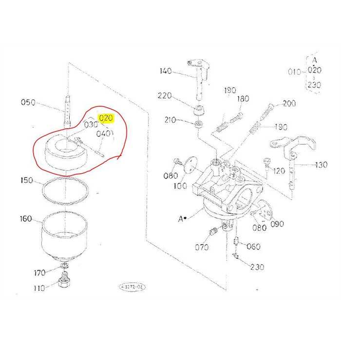 Cuve de flotteur + axe de flotteur KUBOTA GH170, 13955-4471-0, 1395544710