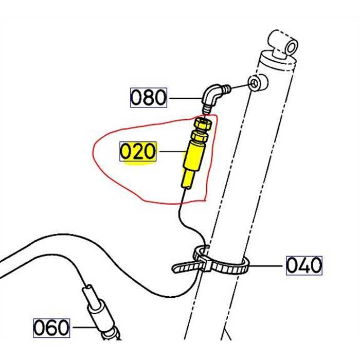 Flexible de cylindre supérieur gauche KUBOTA GCK500 coté vérin, K607364640, K6073-6464-0