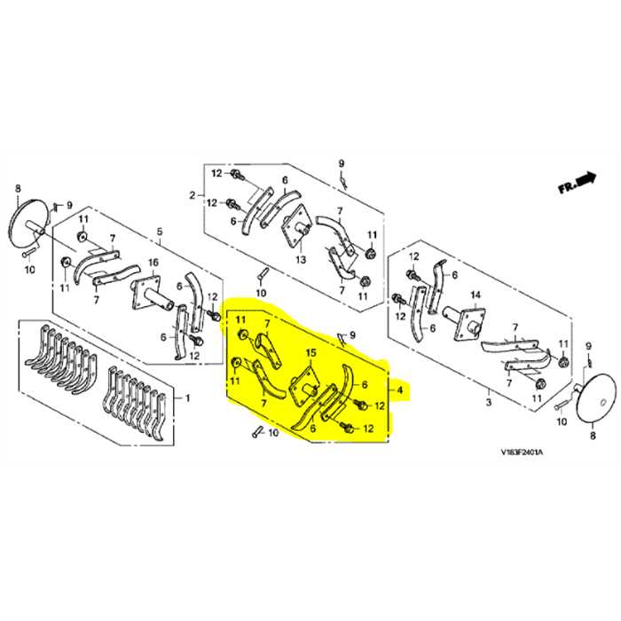 Jeux de fraise côté droit HONDA FG205 interieur, 72210-V18-650