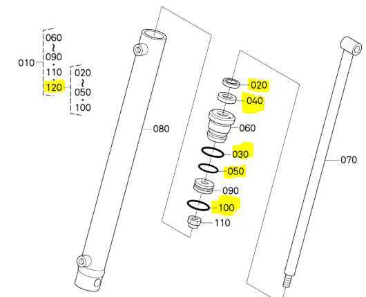 Kit joint verin vidange en hauteur de bac kubota g18 g21, K6073-80310, K607380310