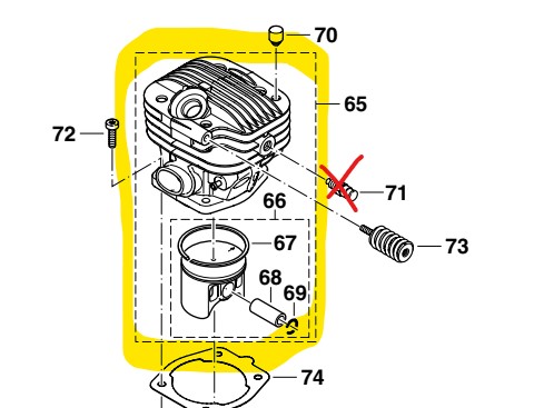 Kit piston-cylindre DOLMAR PS500 D45 sans décompresseur, 181130212, 181130217, 181130210, 181130212, 181130213, 181130214, 181130215