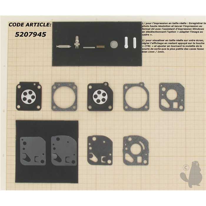 Kit réparation adaptable pour carburateur C1U monté sur Green Machine HOMELITE Ryobi et autres. Re, 5207945, 520-7945