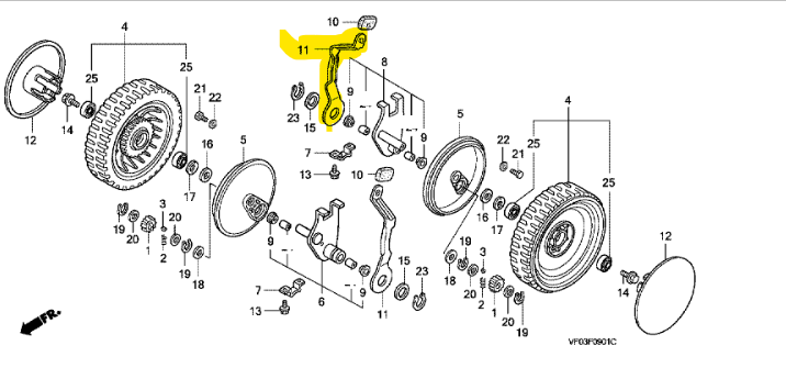 Levier réglage hauteur de coupe roue arrière HRD-HRH536, 42961-VF0-000