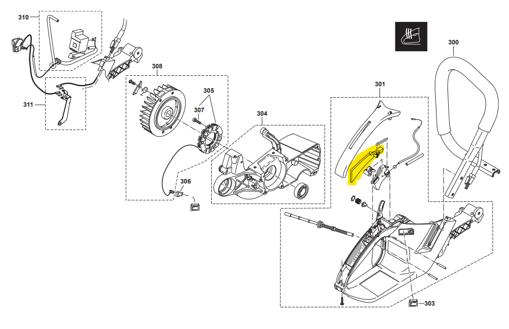 Levier verrouillage de gaz Dolmar PS6400-PS7300-PS7900, 038.117.020