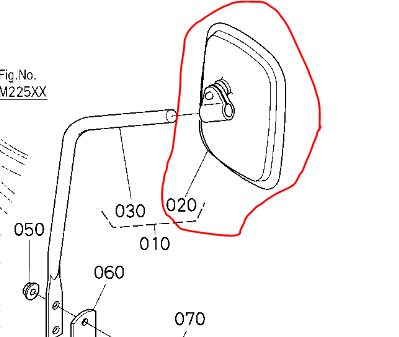 Miroir de rétroviseur complet KUBOTA BX2200-BX2350-B1820, K2563-57510, K256357510