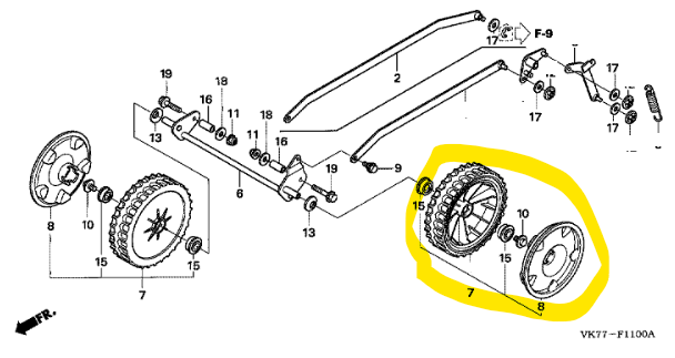 Roue complete avant HONDA HRX426CSXE, 44700-VK8-000