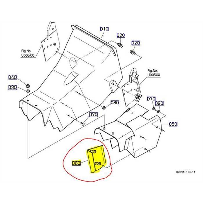 Plaque de guidage pour conduit canal evacuation herbe KUBOTA GZD, K2031-5716-0, K203157160