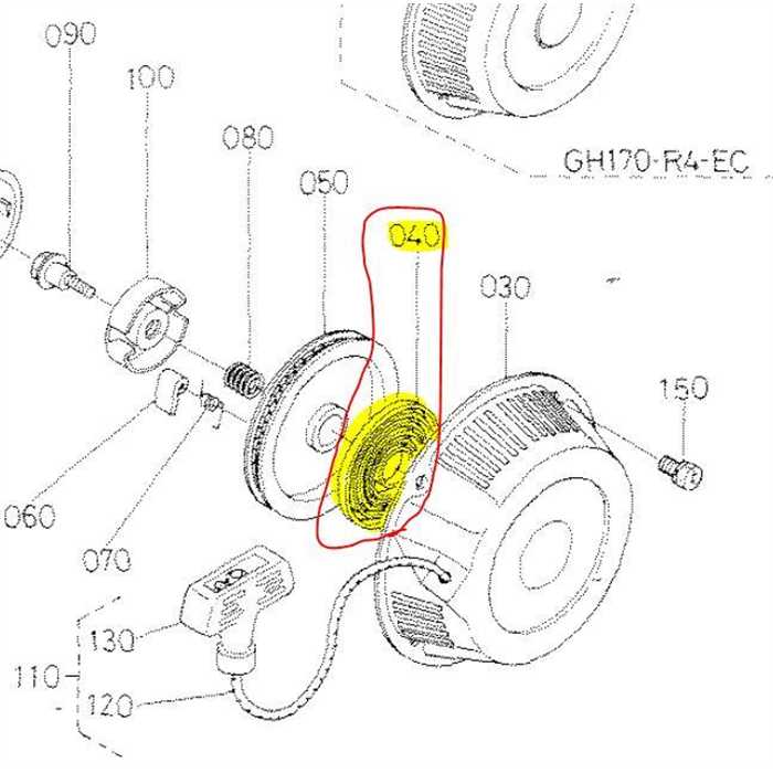 Ressort de poulie de lanceur KUBOTA GH170, 13902-6154-0, 1390261540