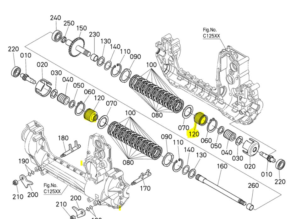 Intérieur de cloche d'embrayage de traction de roue KUBOTA GR2100, K1253-14752, K125314752, K125314753, K1253-14753