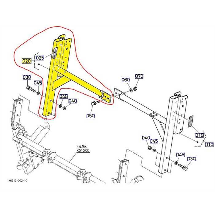 Bras de vidange en hauteur arrière droit KUBOTA G23HD, K631396432, K6313-9643-2