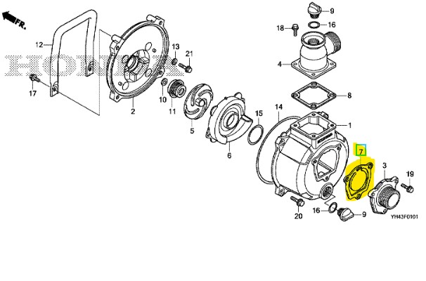 Joint carter pompe a eau coté aspiration HONDA WX15, 78110-YH5-610, 78110YH5610