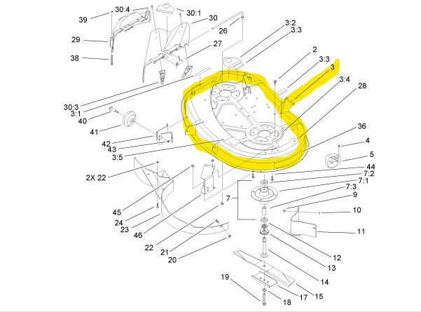 Plateau de coupe nu Toro Wheel Horse H380XL, 99-5847, 995847