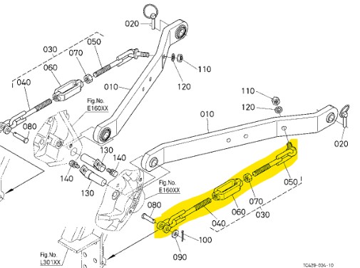 Stabilisateur latéral 3 eme point KUBOTA série L, TD06939700, TD06939704, TD069-39704