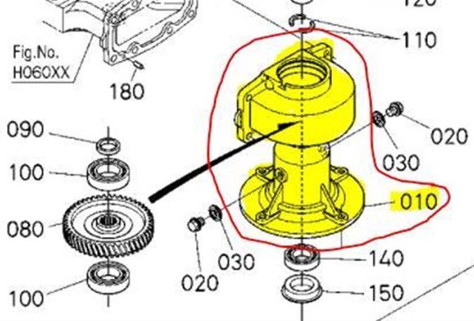 Carter droit Kubota G23, K5453-3411-2, K545334112, K5453-34112