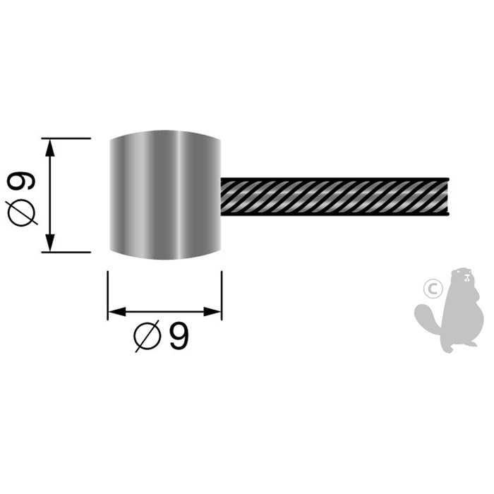 Cà¢ble souple 19 fils à  embout tonneau 9 x 9mm. L. totale: 2500mm - diam : ext: 2mm., 6305458, 630-5458