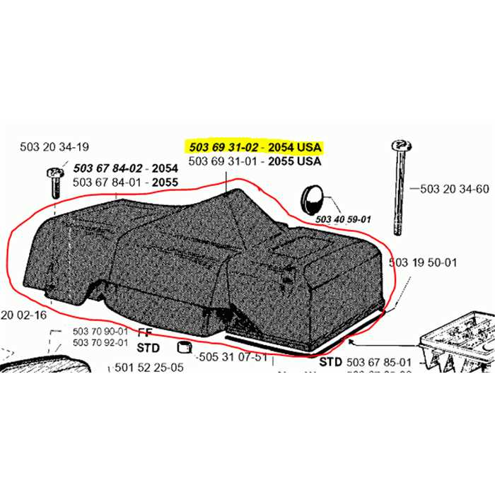 Cache moteur supérieur Jonsered 2054, 503693102, 5036931.02