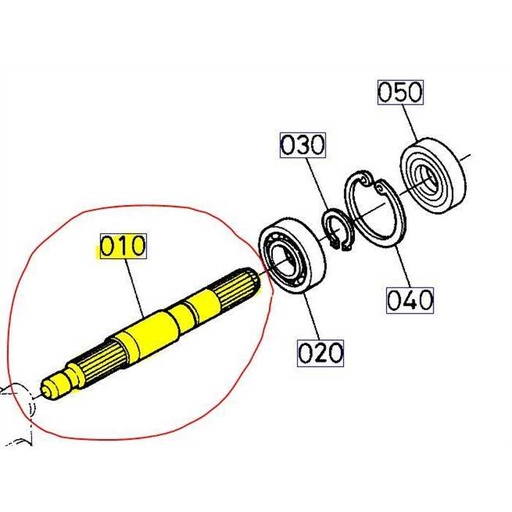 [6A320-13512] Arbre embrayage Kubota série B, 6A32013512, 6A320-1351-2