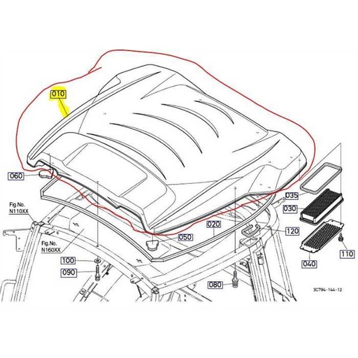 [3C581-71512] Coque de toit coté extérieur KUBOTA série M60 - M70 - M85 - M95, 3C58171512, 3C581-7151-2