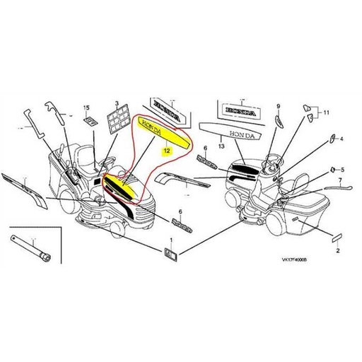 [80171-VK1-003] Autocollant HONDA HF2417 v-twin droit, 80171VK1003, 80171-VK1-003