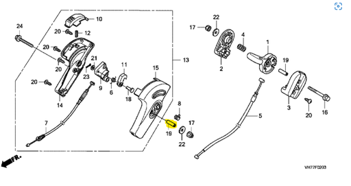 [91555-VL0-B00] Bague fixation poignée de gaz tondeuse HRX537, 91555VL0B00, 91555-VL0-B00