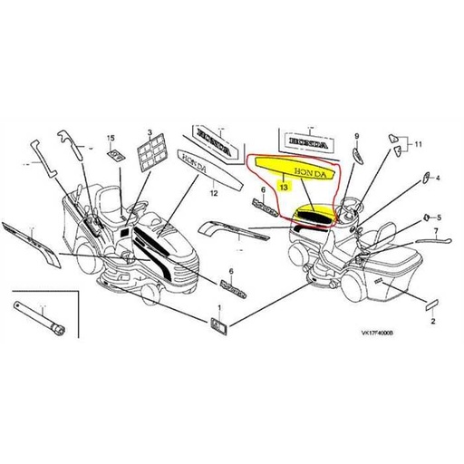 [80172-VK1-003] Autocollant HONDA HF2417 v-twin gauche, 80172VK1003, 80172-VK1-003