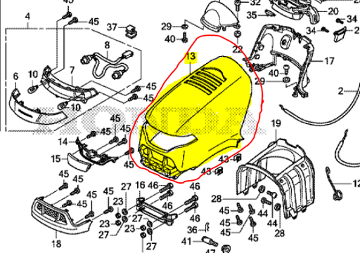 [60111-VK1-F01] Capot moteur nu HONDA HF2417 - HF2625 Nouveau Modèle, 60111-VK1-F01, 60111VK1F01