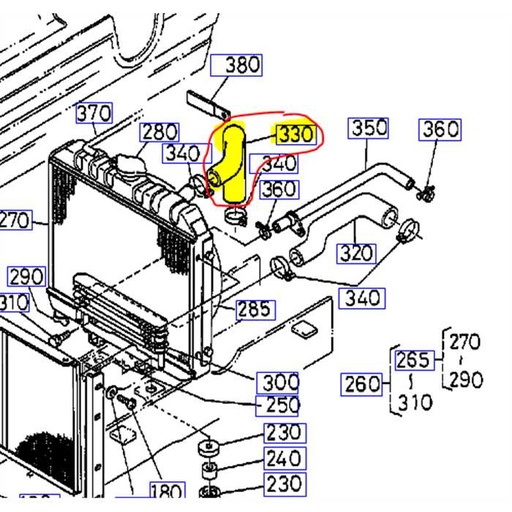 [15752-72940] Durite coudée supérieure radiateur KUBOTA B7200HSt, 1575272940, 15752-7294-0