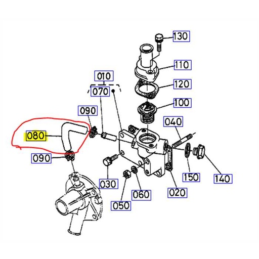 [15531-73350] Durite de pompe a eau coudée KUBOTA B7200HSt, 1553173350, 15531-7335-0