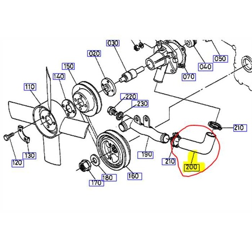 [15531-72870] Durite pompe a eau KUBOTA D850 - B7200, 1553172870, 15531-7287-0