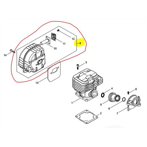 [A030-000510] Échappement complet Shindaiwa 352s-452s, A030000510, 39311-15310, ECA030-000510, 3931115310