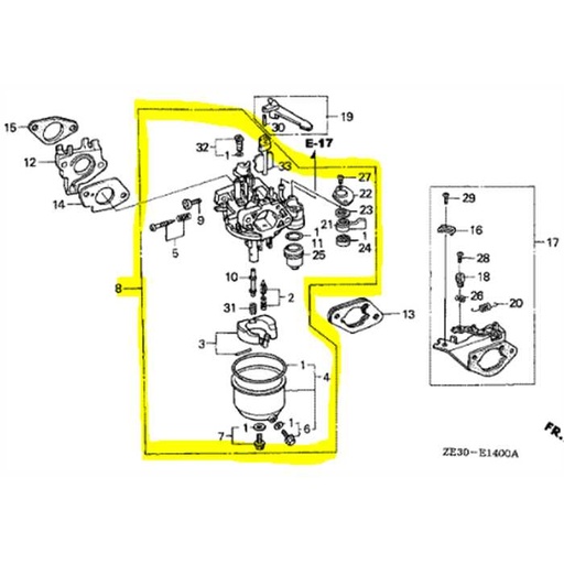 [16100-ZE3-814] Ensemble carburateur HONDA GX340, 16100-ZE3-814